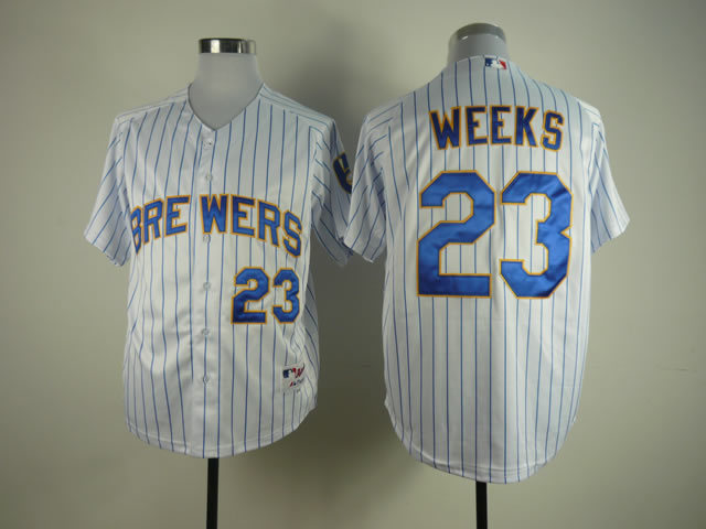 Men Milwaukee Brewers 23 Weeks White Stripe MLB Jerseys